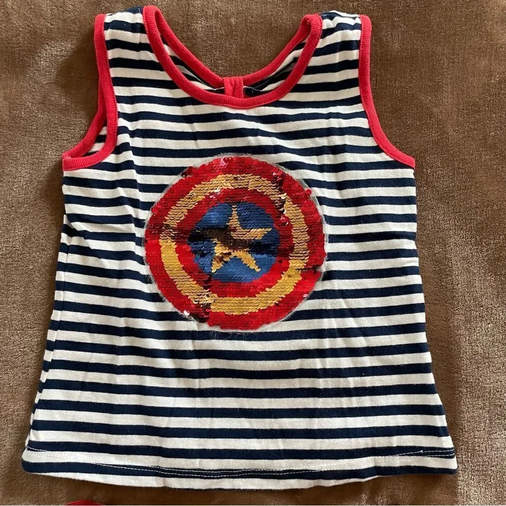 Marvel Kids Wonder Woman Girls Red and Blue Striped Outfit Size 6/6x - Picture 2 of 8